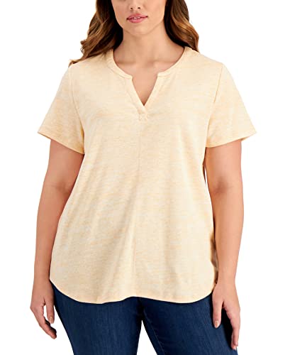 Karen Scott Plus Size Space Dyed Split Neck Top