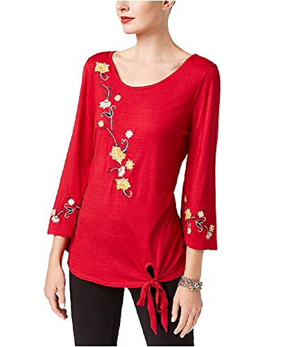 NY Collection Embroidered Tie Front Top