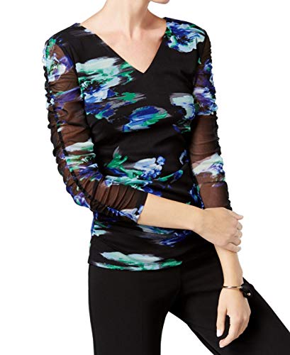 INC International Concepts Petite Printed Ruched Sleeve Top