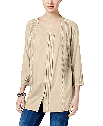 JM Collection Pleated Crochet Trim Blouse