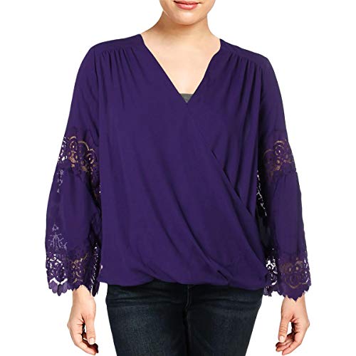 I.N.C. Plus Size Lace-Inset Surplice Blouse