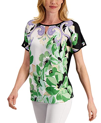 Jm Colleciton Floral Print Keyhole Top