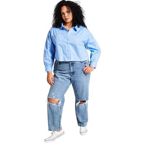 Now This Trendy Plus Size Cotton Button Front Top
