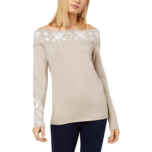 Embroidered Off The Shoulder Sweater