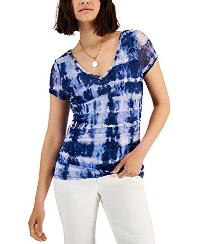 INC International Concepts Womens Printed Mesh V Neck Top