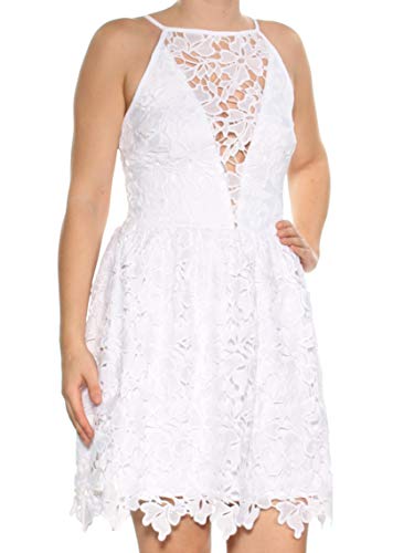 Bar III Lace Illusion Fit Flare Halter Dress