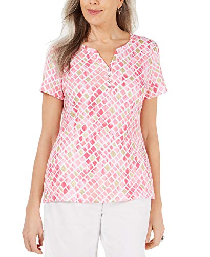 Karen Scott Metallic Printed Henley T-Shirt