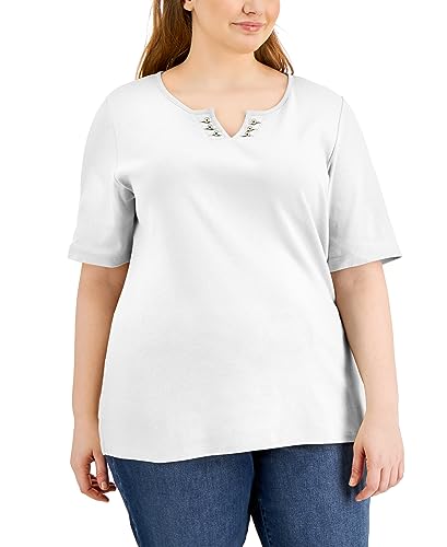 Karen Scott Plus Size Cotton Split Neck T-Shirt