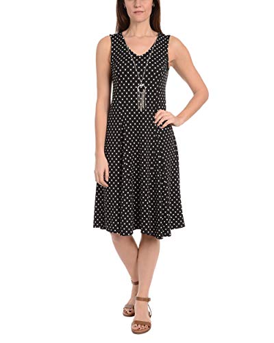 NY Collection Petite V Neck Godet Dress With Necklace