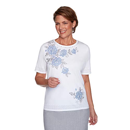 Alfred Dunner Womens Plus-Size Comfort Floral Applique Short Sleeve Lightweight Sweater