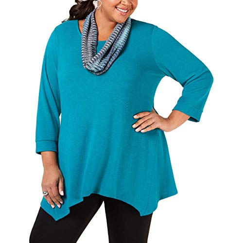 NY Collection Plus Size Handkerchief Hem Top Printed Scarf