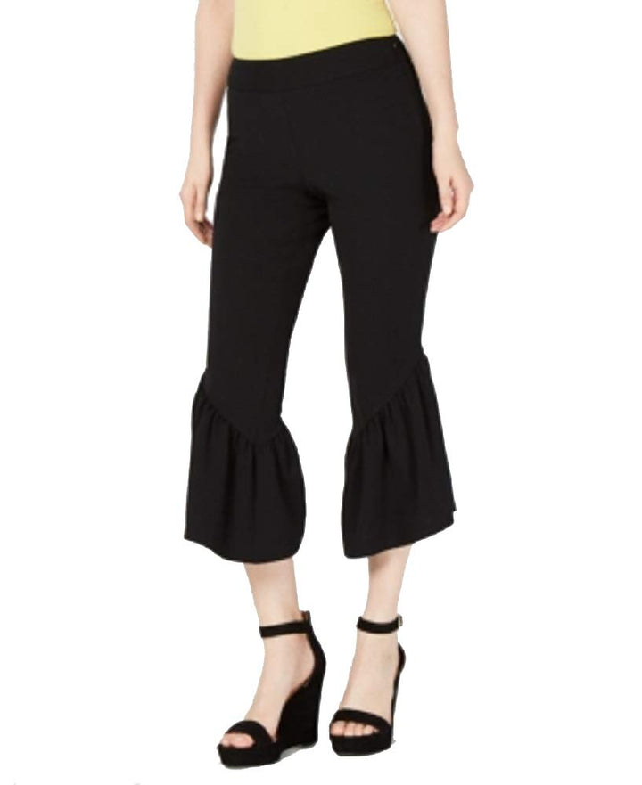 I.N.C. Cropped Ruffle-Hem Cr&ecirc;pe Pants
