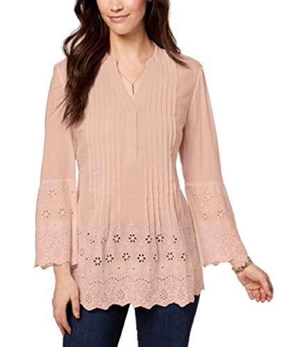 Style & Co Petite Cotton Eyelet Split Neck Top