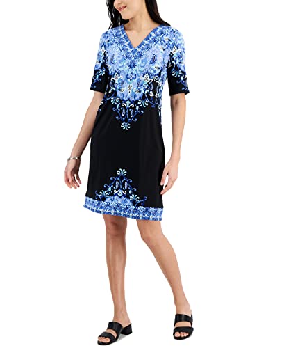 JM Collection Petite Printed V Neck Dress