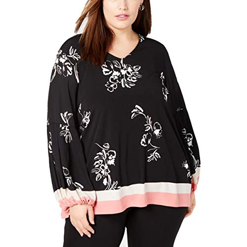 Plus Size Printed Bishop-Sleeve Top
