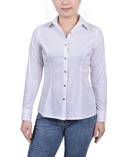 NY Collection Petite Long Sleeve Button Front Blouse