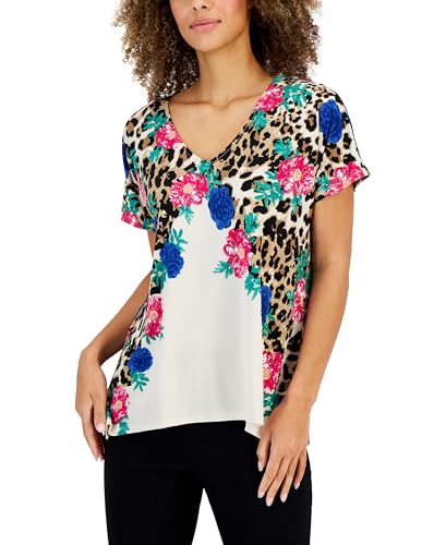 JM Collection Womens Arching Garden Short Sleeve Tunic