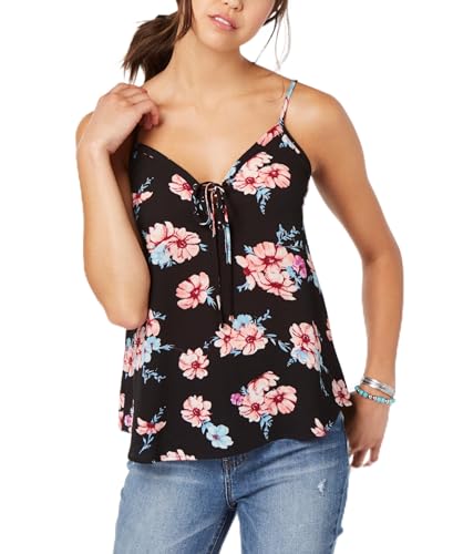 Juniors' Printed Lace-Up Tank Top