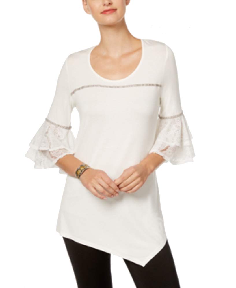 Lace-Cuff Asymmetrical-Hem Top