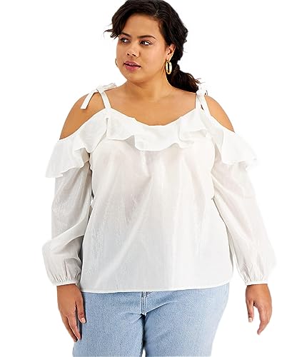 Inc International Concepts Plus Size Ruffled Cold-Shoulder Blouse
