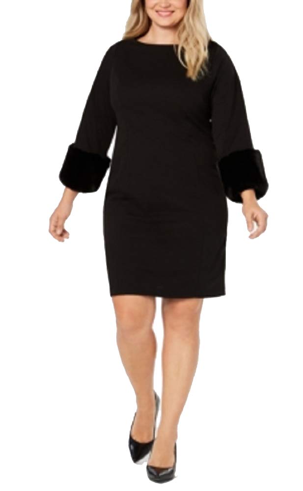 Plus Size Faux-Fur Cuff Shift Dress