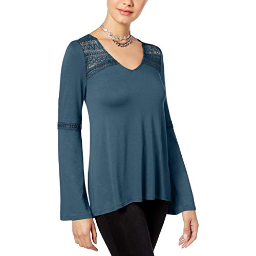 Hippie Rose Juniors Lace Trim Bell Sleeve Top