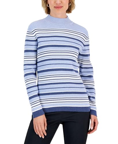 Karen Scott Womens Striped Cotton Mock Neck Sweater