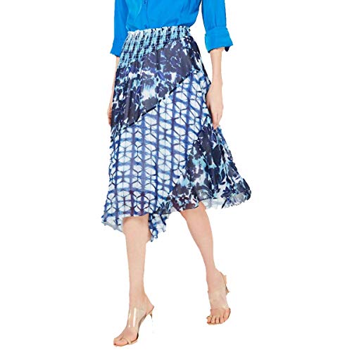 INC Mixed-Print Tie-Dye Asymmetrical Skirt