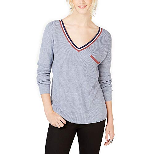Juniors' Stripe-Trimmed V-Neck Sweater
