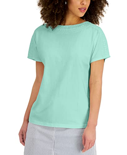 Karen Scott Womens Crochet Trim Top
