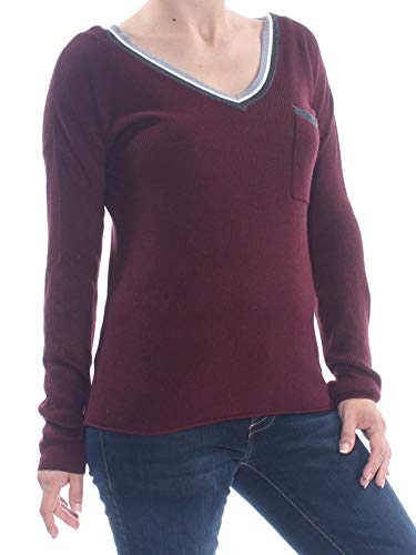 Juniors' Stripe-Trimmed V-Neck Sweater