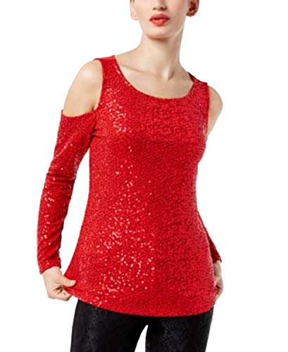 INC International Concepts Petite Sequin Cold Shoulder Top