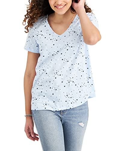 Style & Co Petite Cotton Printed V Neck T-Shirt
