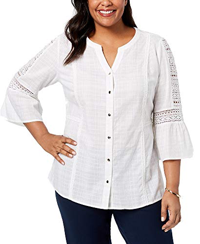 JM Collection Plus Size Cotton Crochet Sleeve Shirt