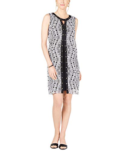 JM Collection Petite Stud-Trim Printed Overlay Dress (Mayan Geo, PL)