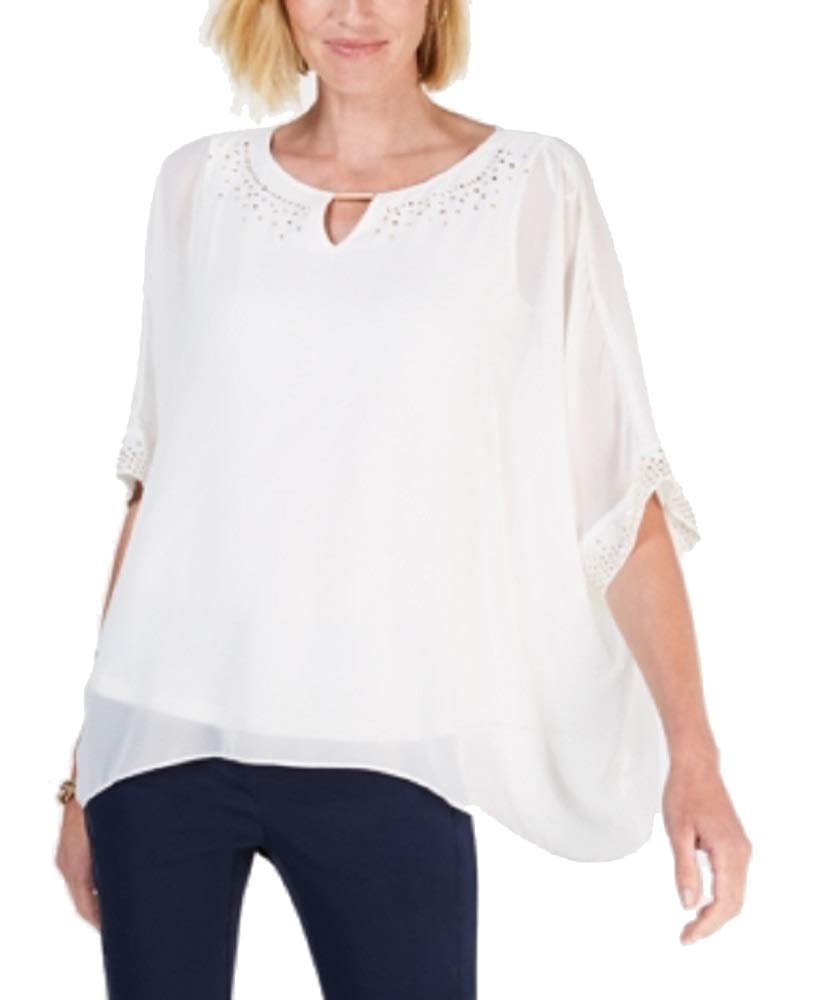 JM Collection Embellished Keyhole Poncho Top