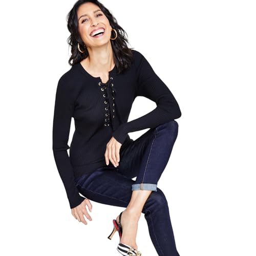 INC International Concepts Womens Lace Up Ribbed Sweater