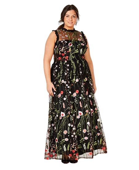 Trendy Plus Size Ruffle-Trim Embroidered Gown