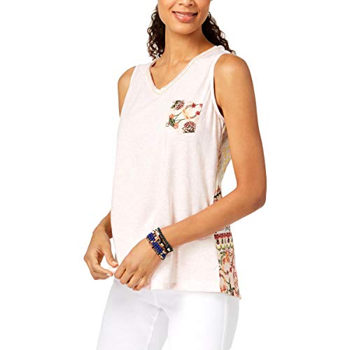 Style & Co Petite Cotton Printed Crochet Back Top
