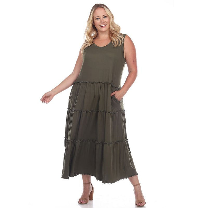 Plus Size Scoop Neck Tiered Midi Dress