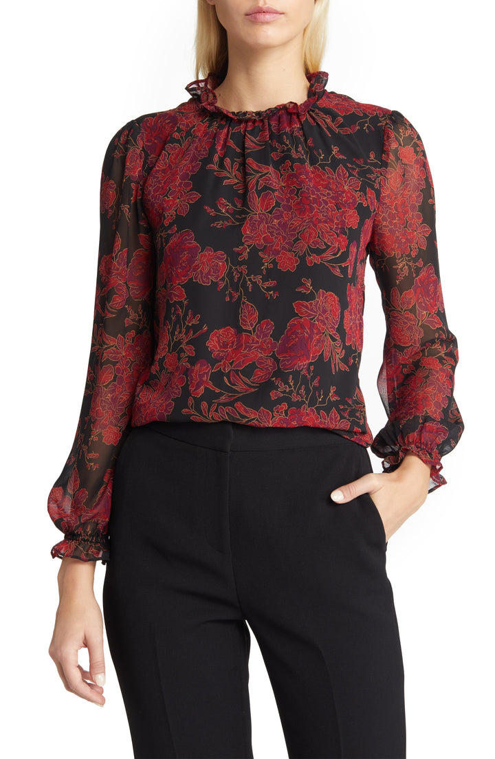 Anne Klein Floral Print Ruffle Blouse