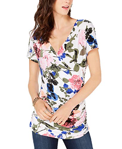 INC Ruched Surplice Top (Collage Bouquet, M)