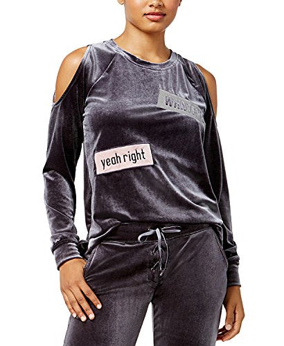 Active Juniors' Patches Velour Cold-Shoulder Top