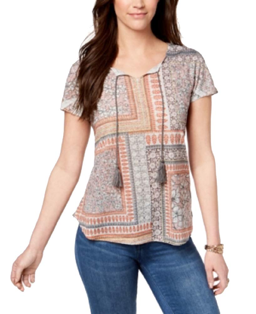Mixed-Print Peasant Top