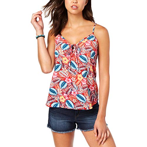 Juniors' Printed Lace-Up Tank Top