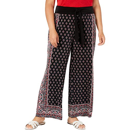 Plus Size Border Print Tie Waist Pants