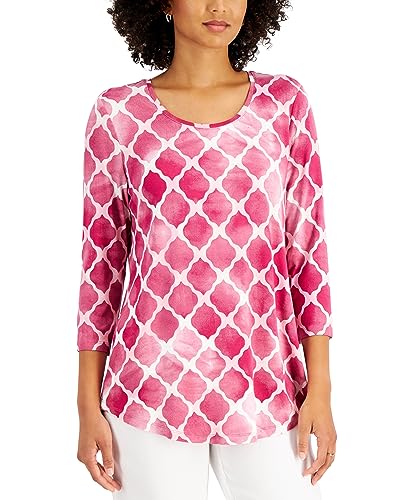 JM Collection Petite Lattice Print Top
