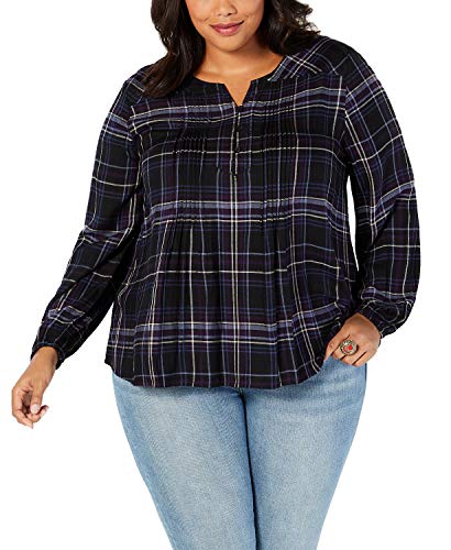 Plus Size Plaid Pleated Blouse