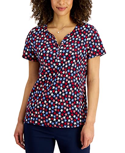 Karen Scott Womens Star Ditsy Henley Top