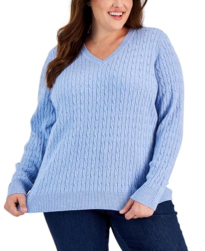 Karen Scott Plus Size Cable Knit V Neck Nep Sweater